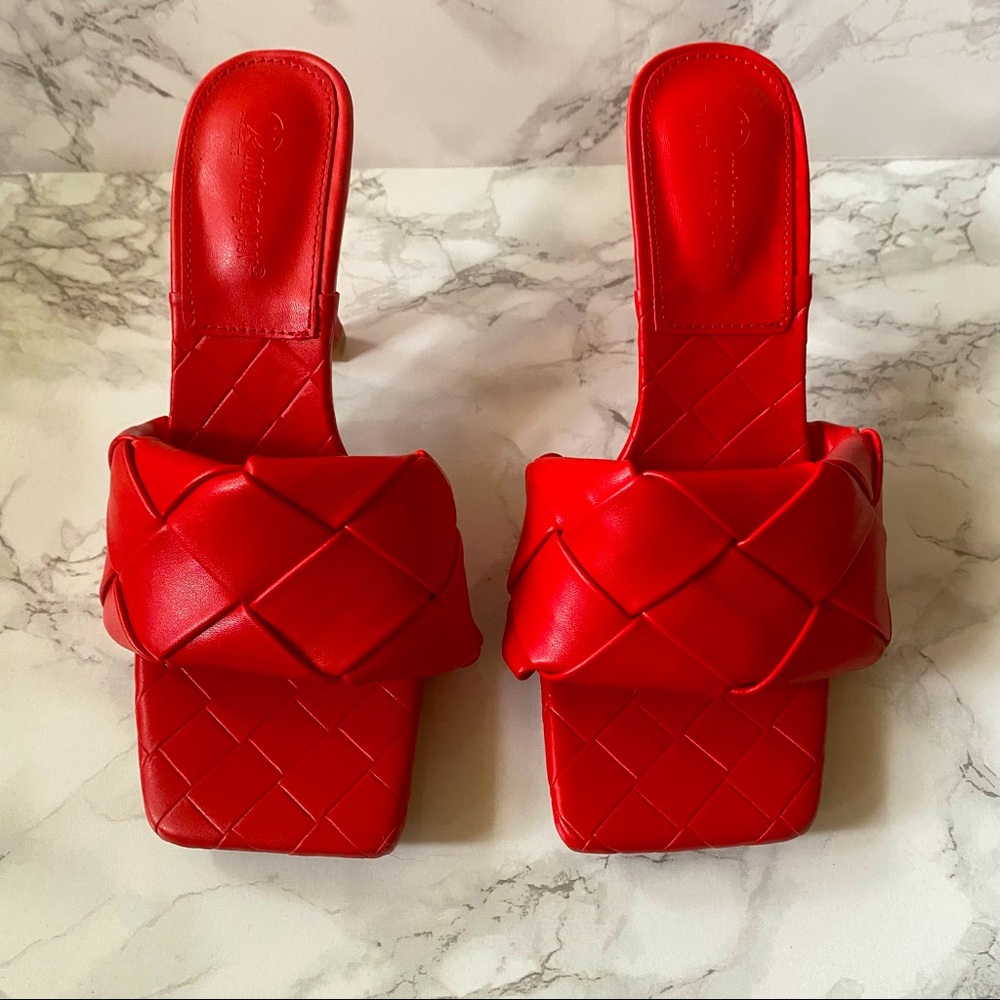 Open Toe Red Woven Sandals/ Slides